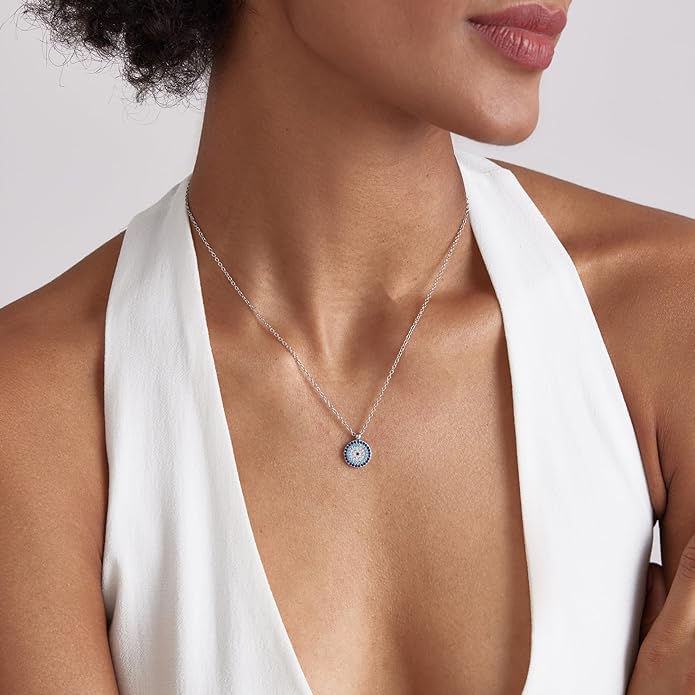 STYLE KRAFT Silver Circular Classy Evil Eye Chain Necklace, Zirconia Studded Pendant Necklace Evil Eye Collection, for Girls Gift for Her Bestfriend Girlfriend - Image 5