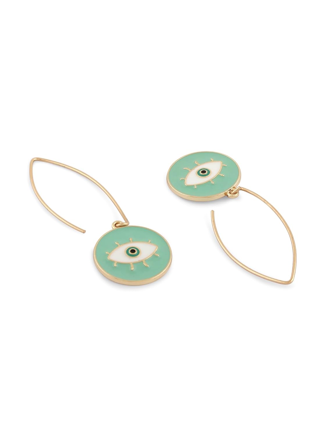 Zaveri Pearls Mint Green & White Enamelled Evil Eye Round Shape Contemporary Drop Earring For Women-ZPFK16810 - Image 5