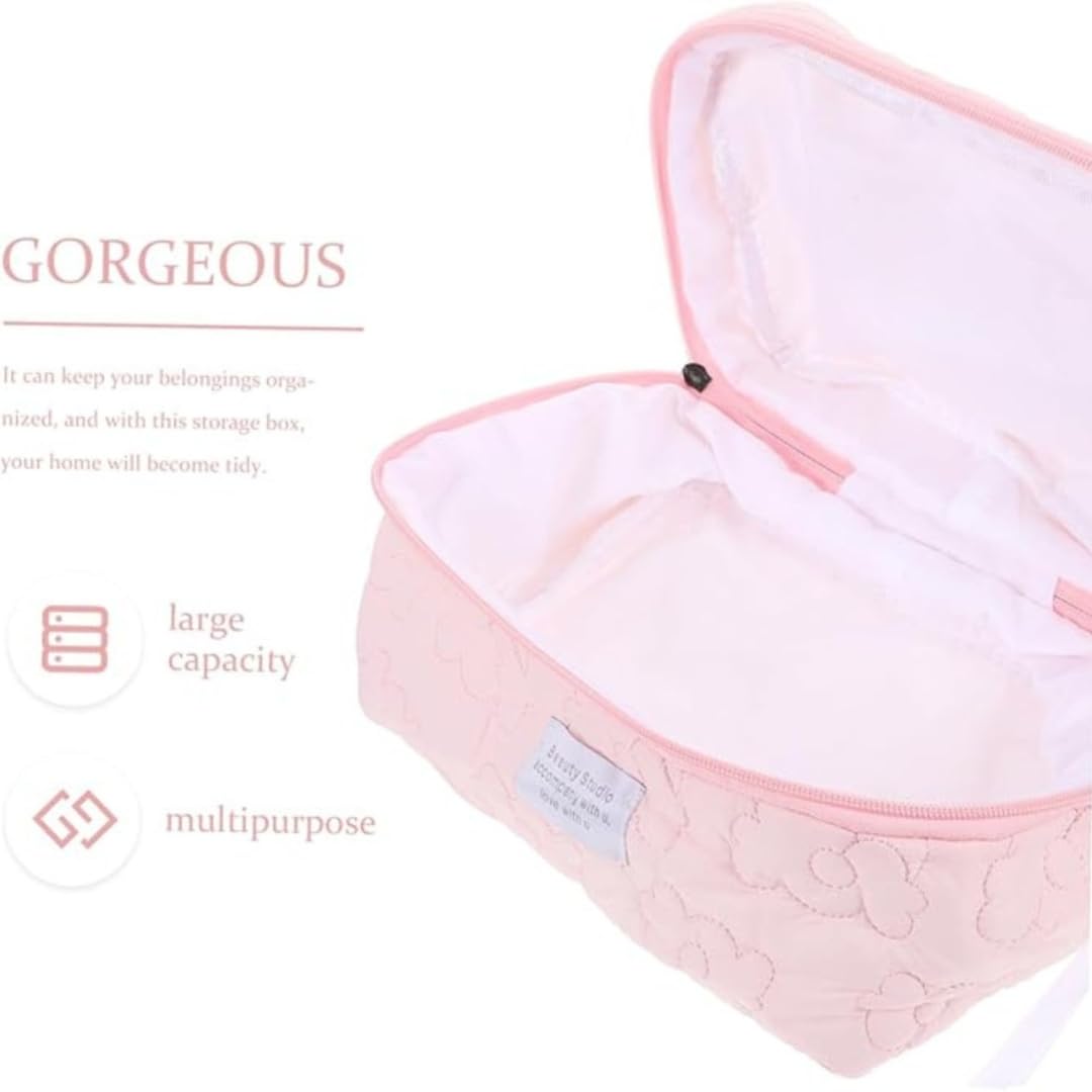 Sprqcart Quilted Cotton Makeup Bag for Women – Large Capacity Travel Cosmetic Organizer with Zipper – Cute Floral Toiletry Pouch – Handheld Portable Multifunctional Storage Purse - Image 8