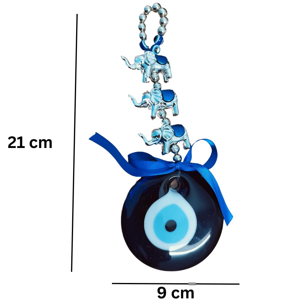 GIFTCLAP Evil Eye with 1 Blue Pendant and 3 Elephant Decoration | Lucky Hanging Ornament Amulet for Car, Home and Office for Protection and Blessing - Image 5