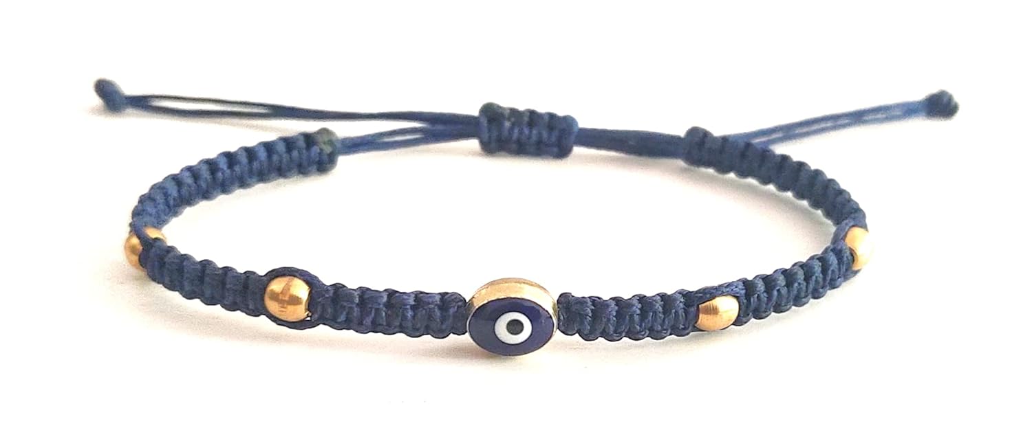 SAFFRON SHADES Premium & Elegant Evil Eye Rakhi Bracelet with Brass Beads for Brother Sister Bhabhi | Good luck, Protection, Nazariya | Greeting Card, Roli Chawal & Gift Potli Bag - Image 2