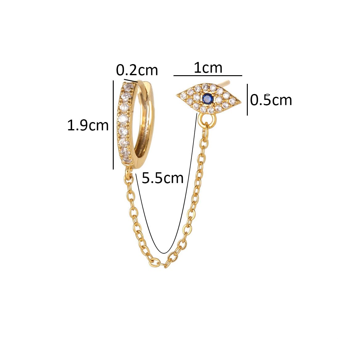 Aaishwarya 18K Gold Plated Waterproof, Anti-Tarnish Evil Eye Zircon Chain Earring | Single pc |Evileye Jewelry | Earrings for Women and Girls - Image 3