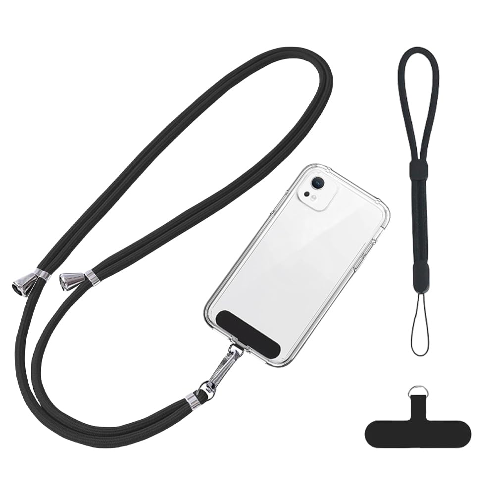 BowieMall Adjustable Nylon Lanyard - Universal Neck and Wrist Strap With 2pcs Tether Pads Compatible With Most Mobile Phones (Black, Not Includes Case) - Image 2
