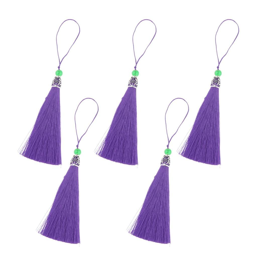 CLUB BOLLYWOOD®5pcs 18cm Chunky Tassels Handmade Silky Floss Bookmark Tassels Purple|Clothing, Shoes & Accessories | Womens Handbags & Bags | Handbag Accessories|5 Pieces Tels Pendant - Image 3
