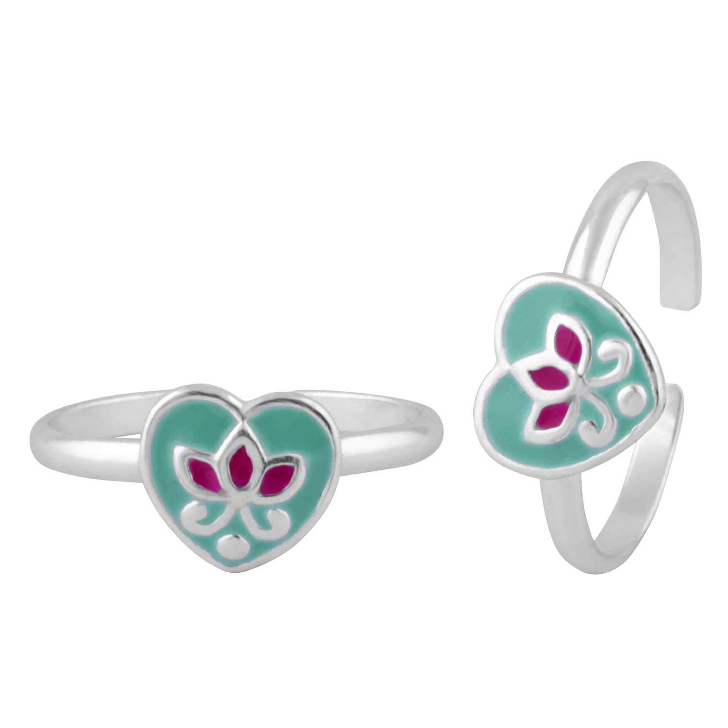 Blue Heart Flower Silver Toe Ring-TR383 - Image 2