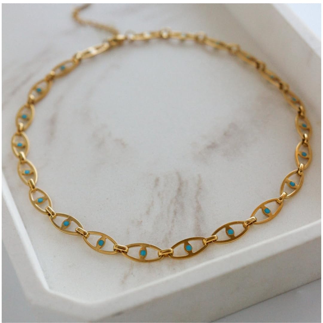 9STONE Evil Eye Choker Chain for Women | Anti Tarnish | Waterproof | Hypoallergenic | Sweatproof | 18k Gold-Plated | Size: Adjustable - Image 4