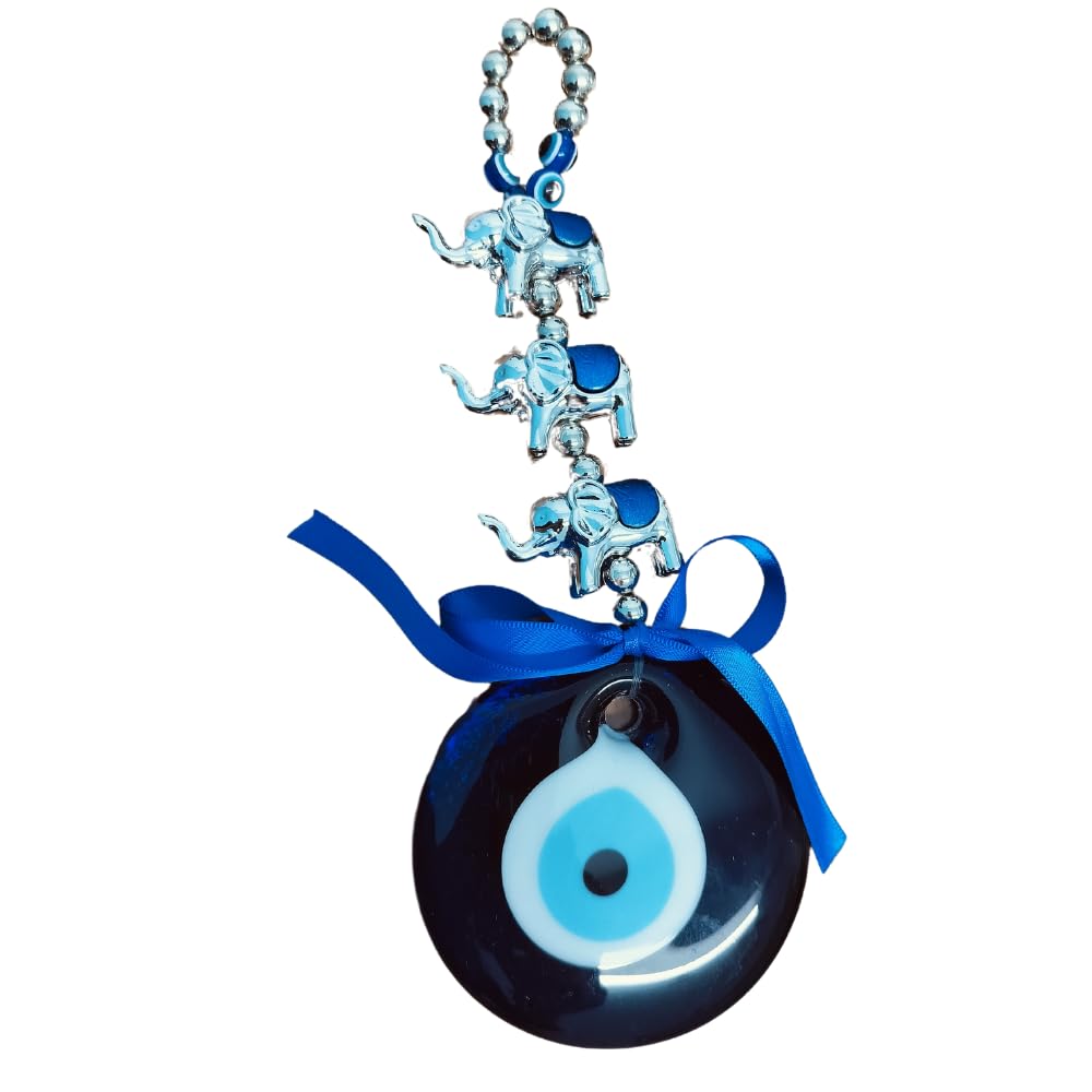 GIFTCLAP Evil Eye with 1 Blue Pendant and 3 Elephant Decoration | Lucky Hanging Ornament Amulet for Car, Home and Office for Protection and Blessing - Image 2