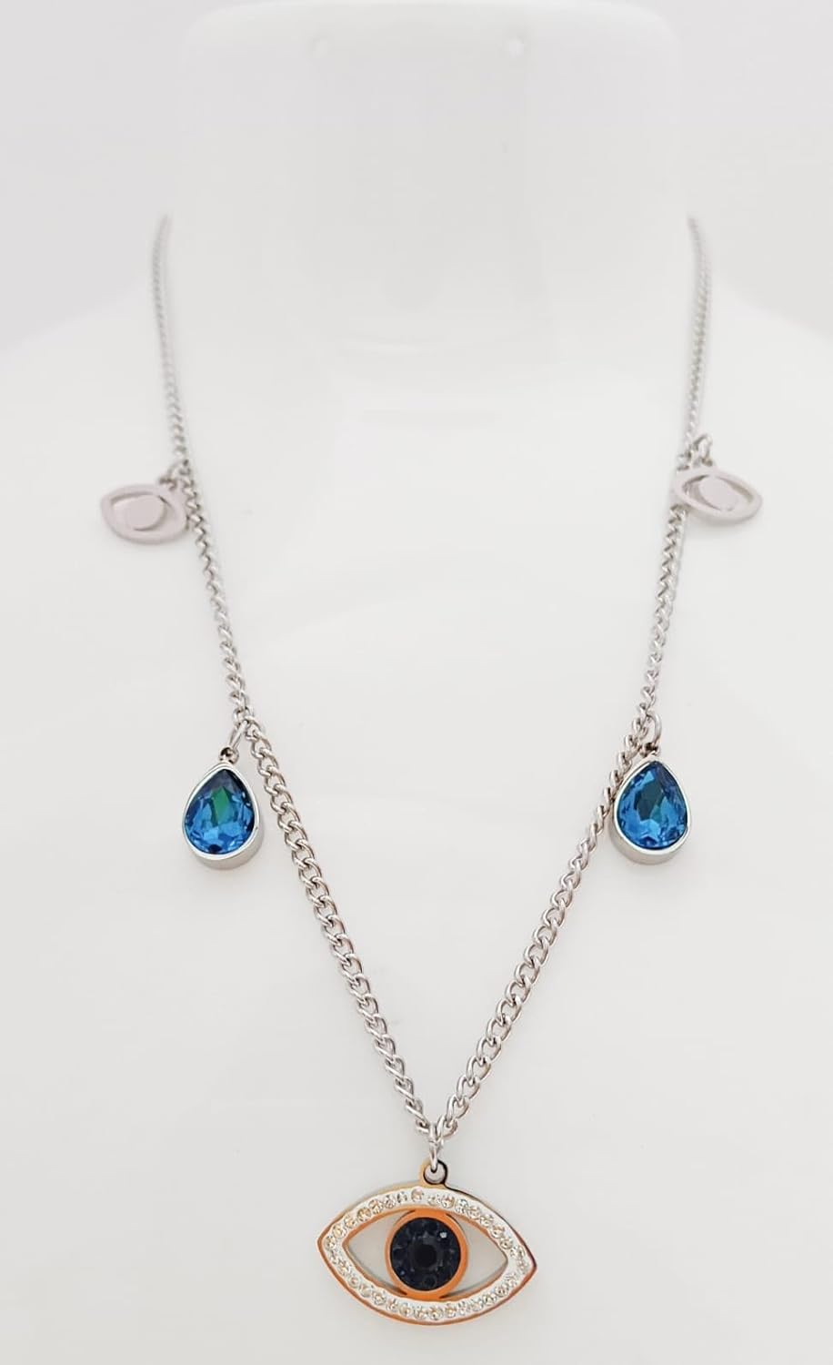 Trendy Sterling Steel Antitarnish Necklace with Gemstones charms and Evil Eye Pendant chain for women and girls/Gift for Her - Image 6