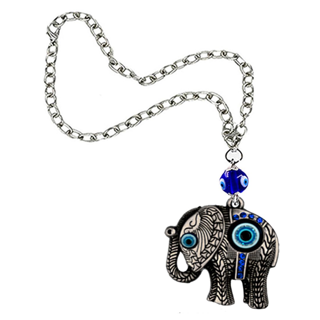AFH Nazar Suraksha Grey Elephant Blue Evil Eye Car Mirror Charm Decorative Hanging Ornament Dream Catcher Positive Vibes Balcony, Gift, Vehicle, Wind Chimes - Image 2
