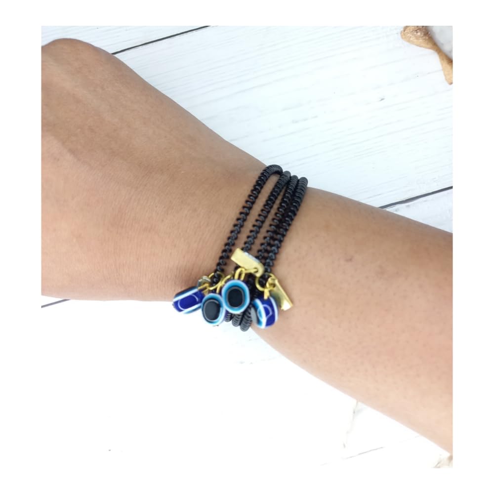 SUMRUNA Evil Eye Bead Elastic Free Size Bracelet for Women and Girls Pack of Four. - Image 3