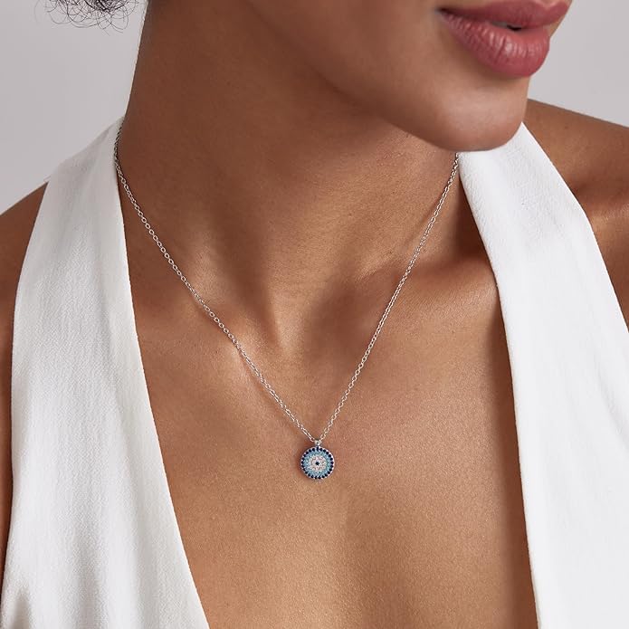 STYLE KRAFT Silver Circular Classy Evil Eye Chain Necklace, Zirconia Studded Pendant Necklace Evil Eye Collection, for Girls Gift for Her Bestfriend Girlfriend - Image 3