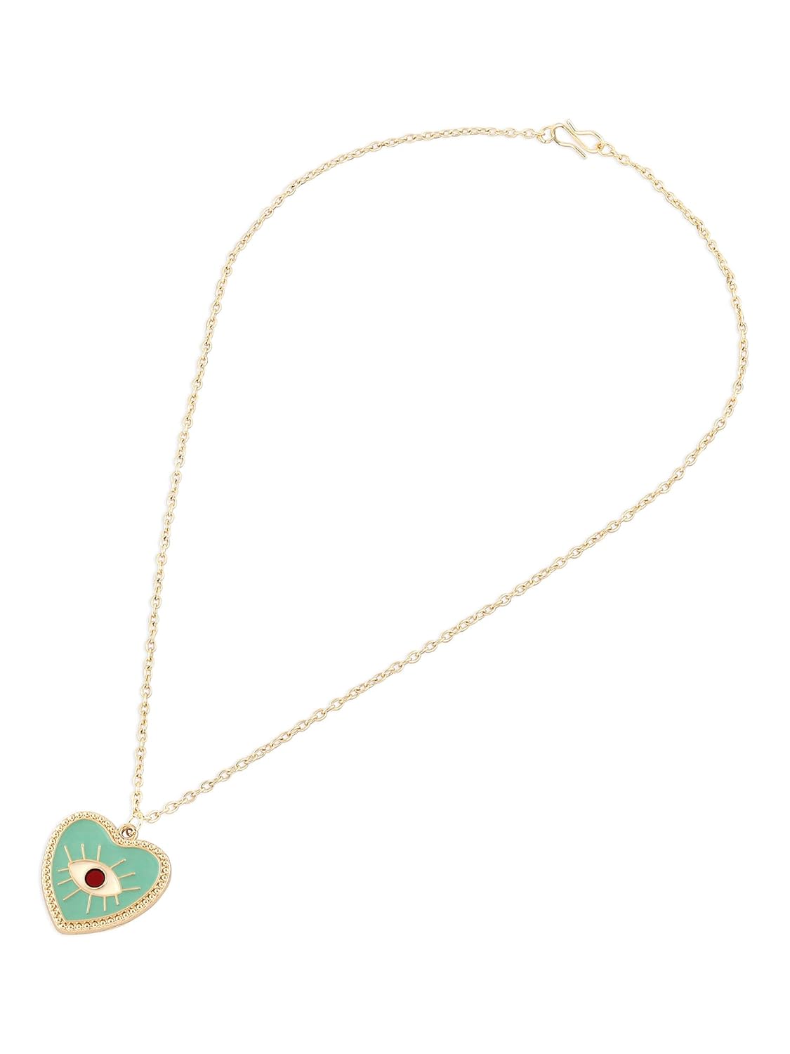 ZAVERI PEARLS Mint Green & Red Enamelled Evil Eye Heart Shape Contemporary Pendant & Chain For Women-ZPFK16780 - Image 7