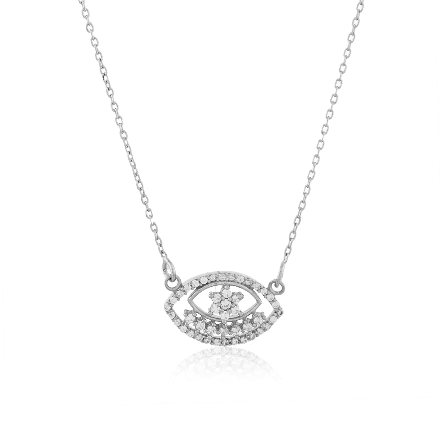 NEMICHAND JEWELS 925 Sterling Silver Sparkling Evil Eye Pendant Chain Necklace for Women and Girls - Image 2