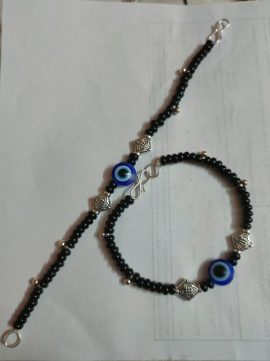 Evil Eye Baby Bracelet Set, Black Beads with Blue Nazariya, Gold and Silver Finish, Pack of 2 | 1 PAIR OF ANKLETS - Image 8