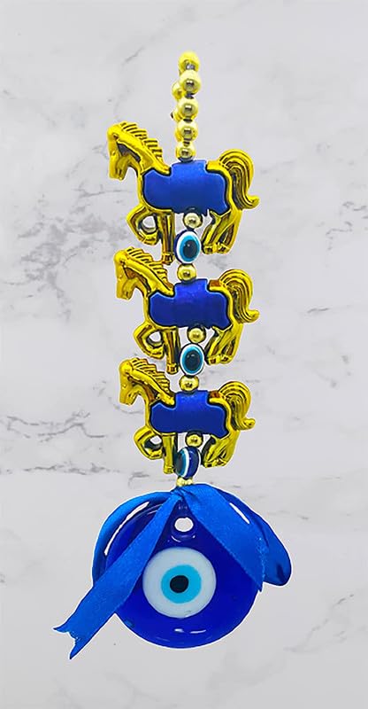 MammaYo Evil Eye Hanging for Home Entrance 3 Horse Gold Evil Eye Feng Shui Pendant Ornament Amulet for Wall Door Car Dashboard Hanging Turkish Nazar Battu Good Luck and Prosperity - Image 4