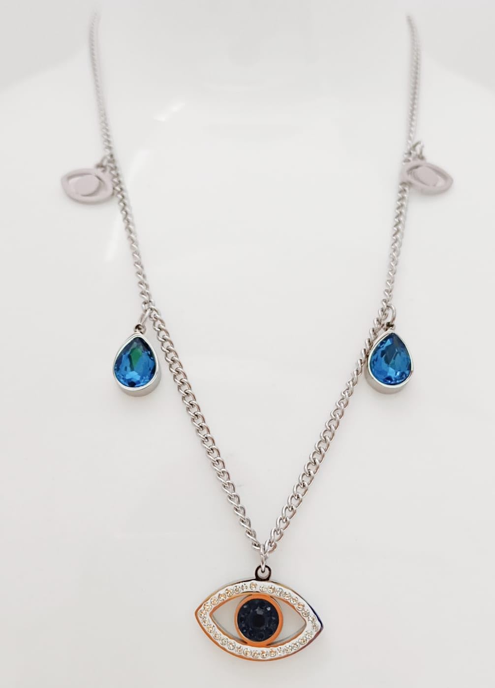 Trendy Sterling Steel Antitarnish Necklace with Gemstones charms and Evil Eye Pendant chain for women and girls/Gift for Her - Image 3