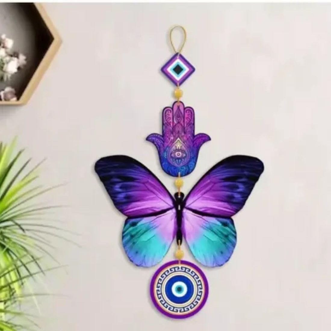 UNNATI TIMES Evil Eye Wall Art, Hamsa Hand and Butterfly Design, Spiritual Protection Home Decor - Image 4