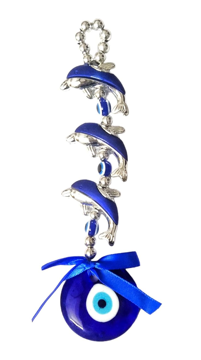 CARU CRAFT Feng Shui Evil Eye Wall Hanging with Blue Crystal Pendant for Good Luck Success Office Decoration Home Decor & Car | Nazar Battu for Home Protection (Dolphin) - Image 2