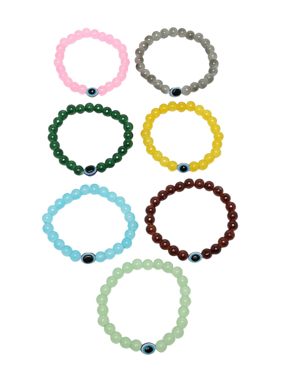 NVR Unisex Set Of 7 colors Crystals Beaded Evil Eye Elasticated Bracelet For Women; Girls ; Boys| 8mm beads| Ideal gift for valentine, new year, birthday, collage|Bohimian Look| Modern - Image 2