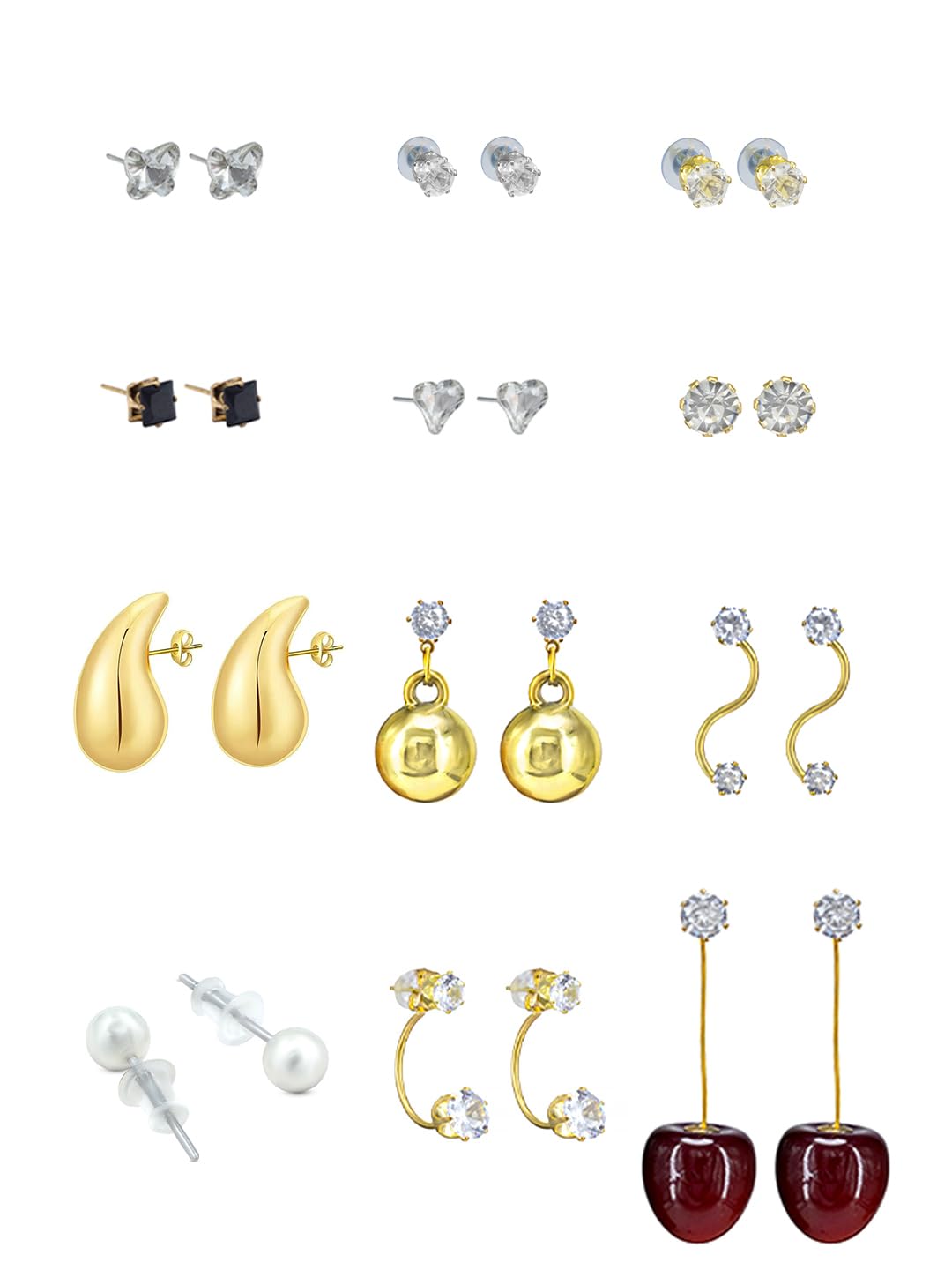 PRIVIU Studio Set of 12 Multi Colour Studs & Evil Eyes Earrings Combo For Girls and Women | Latest Trendy Earrings Sets For Women | Hoop, Dangle, Studs, Drop Earrings Women & Girls - Image 2