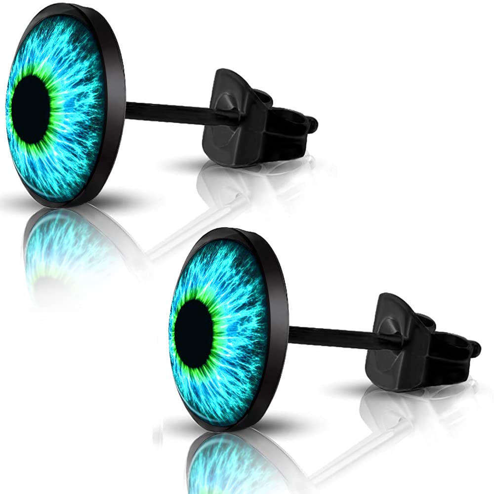 SIISPRI 316L Surgical Stainless Steel Evil Eye Earrings Round Circle Button Stud Post Earrings 10MM - Image 2