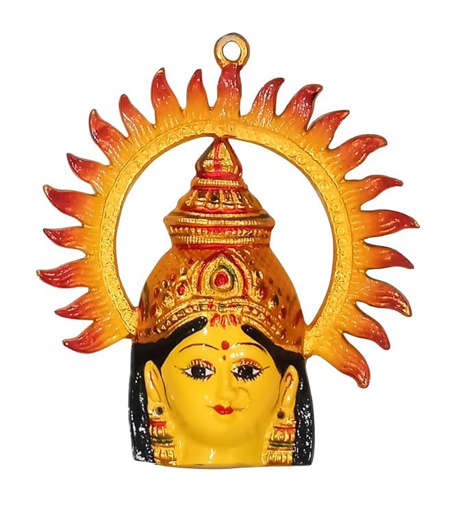 PE - Varalaxmi Maata Face with Chakra Nazar Battu Evil Eye Protector Vastu Wall Hanging Decor for Home, Shop Antique Metal Hand Painted 18 CM - Image 2