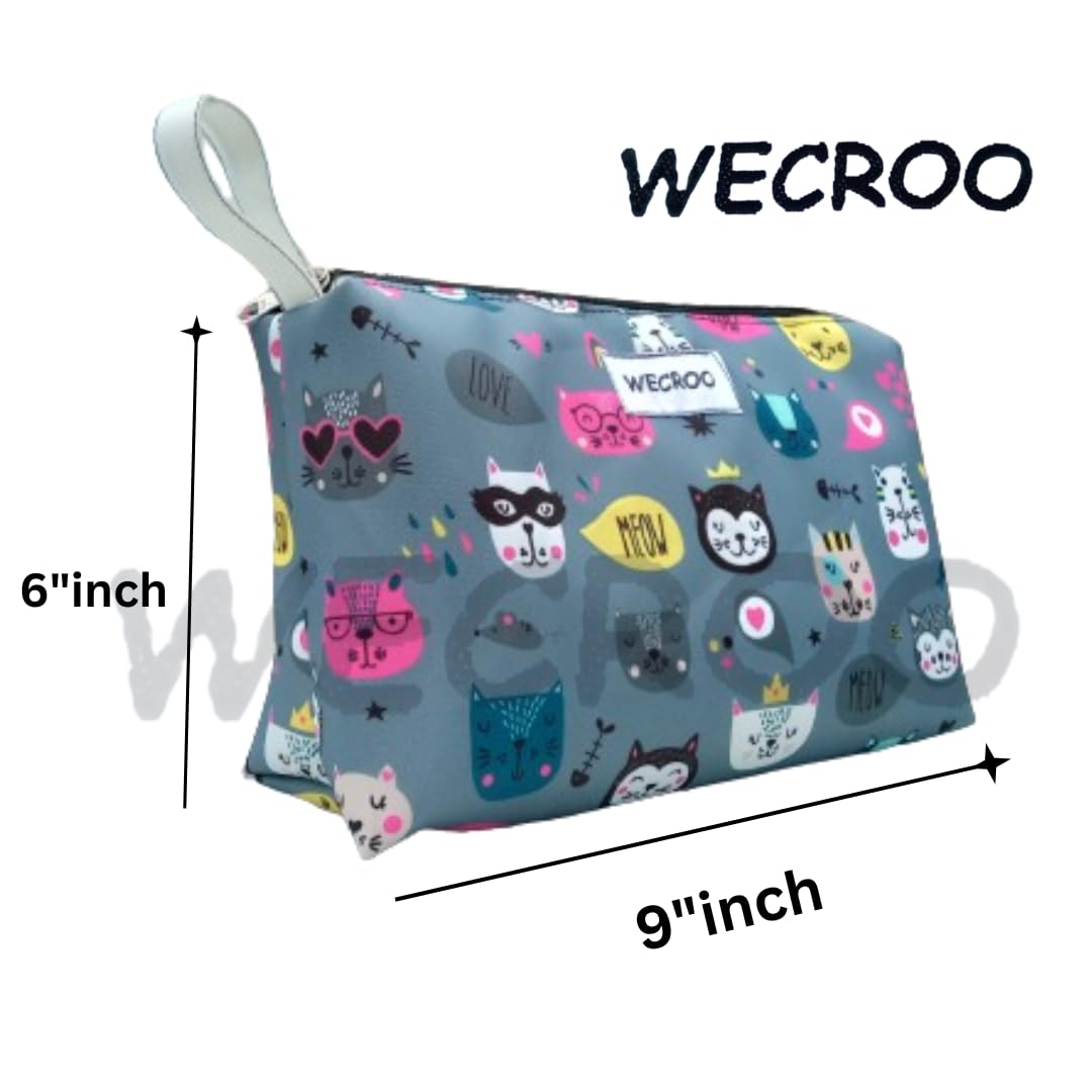 WECROO Cosmetic Bag for Women,with Spring Rubber Makeup Pouch Travel Water Resistant Accessories Organizer Small Pouch for Girls Women (Grey Kitty with 4pcs Spring Rubber) - Image 3