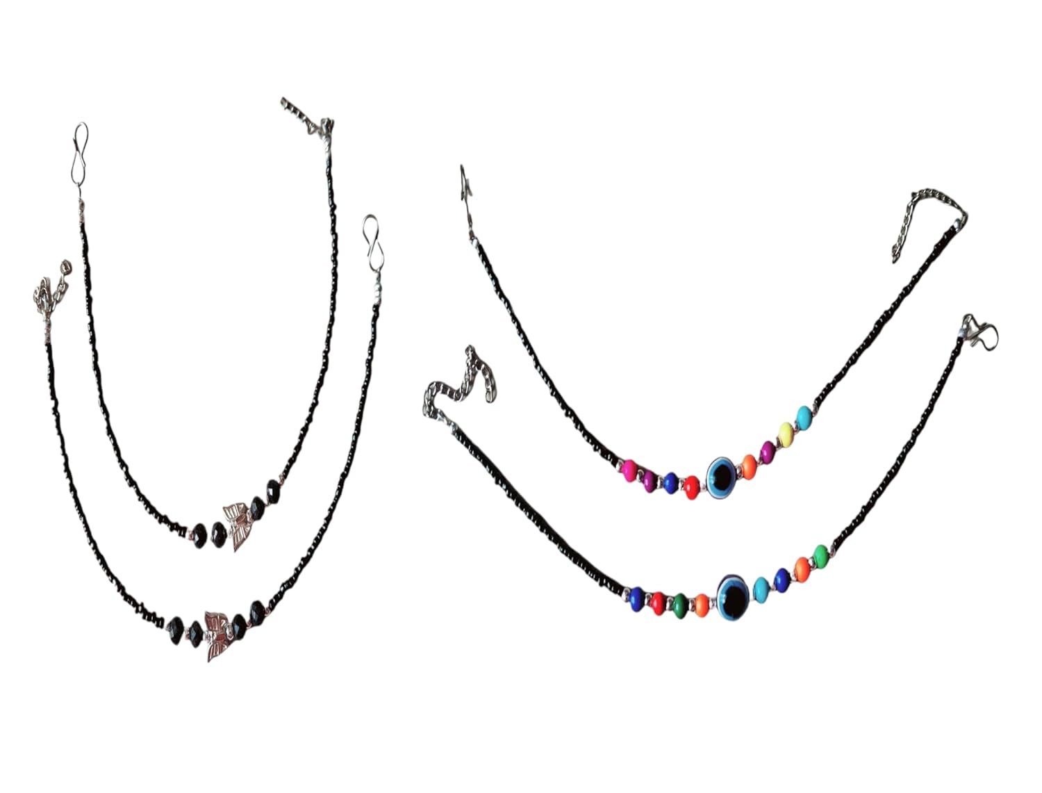 2-in-1 Anklet Combo – Black Stone Nazariya & Evil Eye Payal Set - Image 2