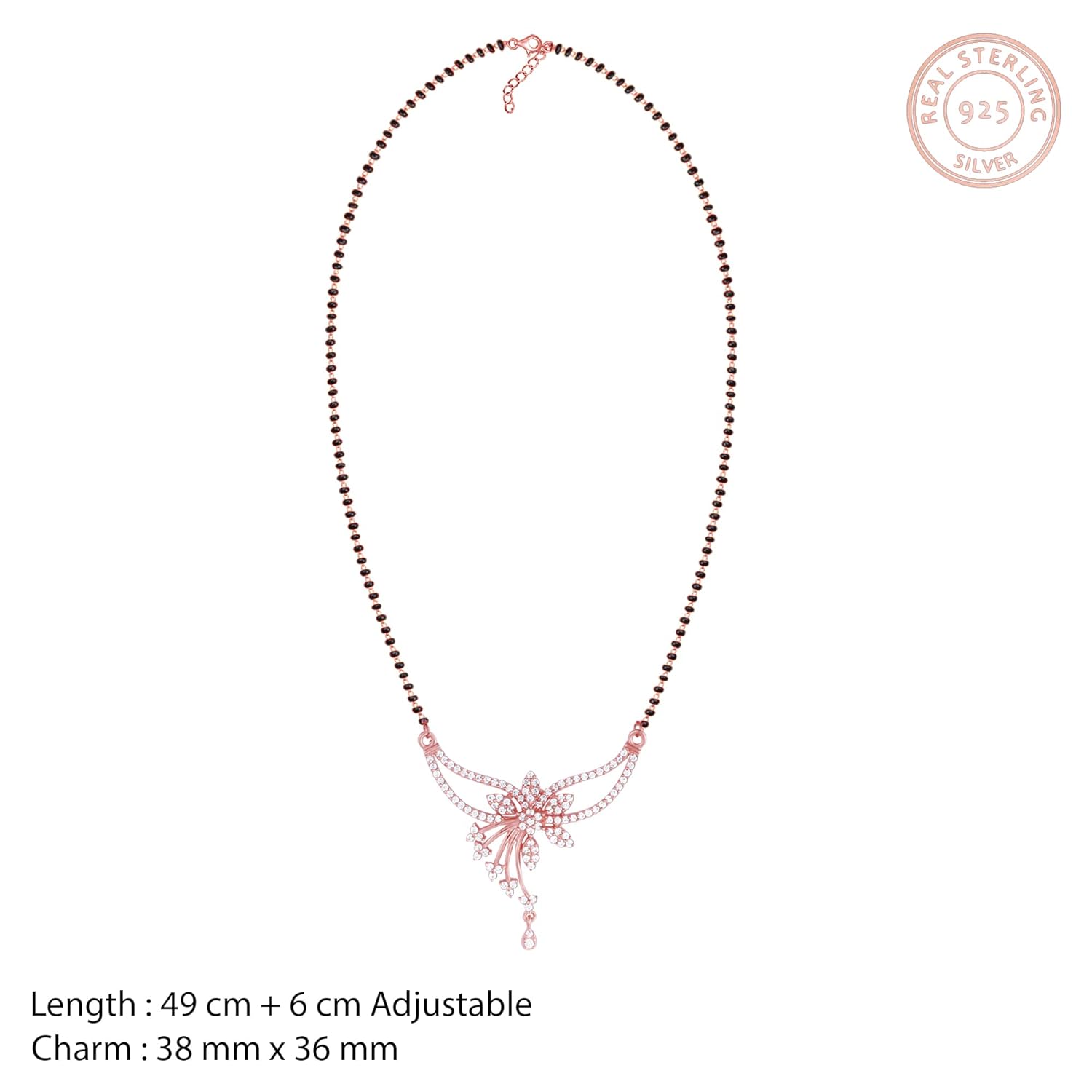 GIVA 925 Silver 18k Gold Plated Rose Gold Plated Mangalsutra Sets | Gifts for Women |Black Bead Necklace - Image 5