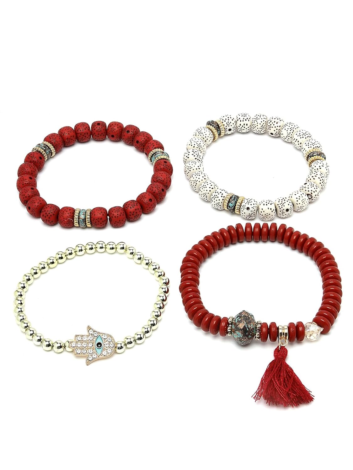 Scintillare by Sukkhi Modern Stylish Stackable Design Gold Plated with Crystals & Faux Beadded HAMSA HAND Evil-Eye Adjustable Combo Bangle Bracelet for Women & Girls Set of 4|gift for women|CBBC106632 - Image 6