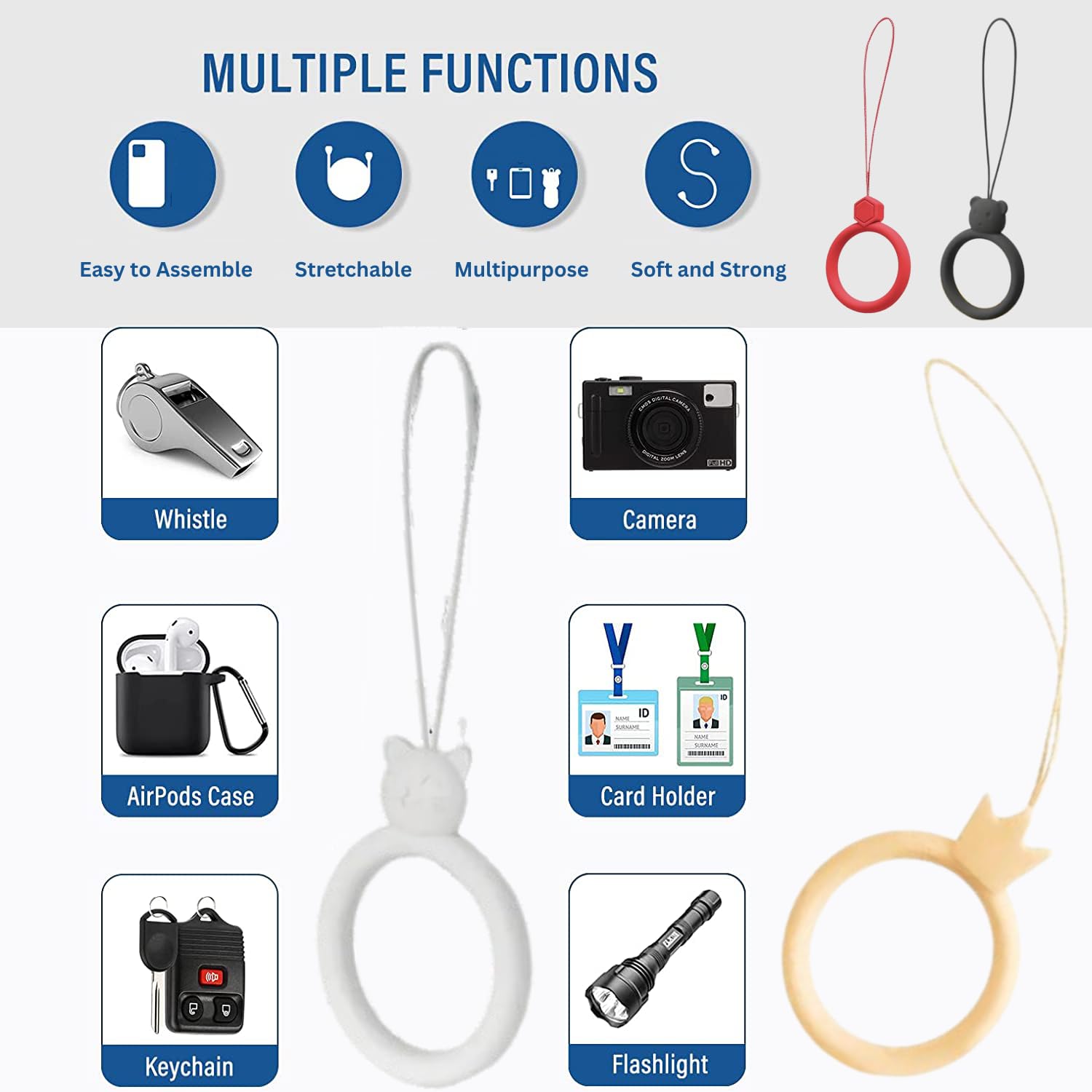 KICKZU cell phone lucky charm Keychain Silicone Finger Ring Lanyard for Mobile Phones Hanging thread Strap Anti-Slip ideal for Cameras keys pen drive electronics accessories - Image 6