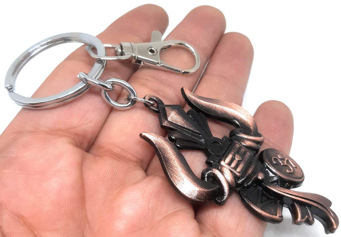 Indeed Trishul Damru Om Tikka Bhagwa Shankar Shiva Keyring for Bike Car Stylish Double Sided Metal Key Chain - Image 4