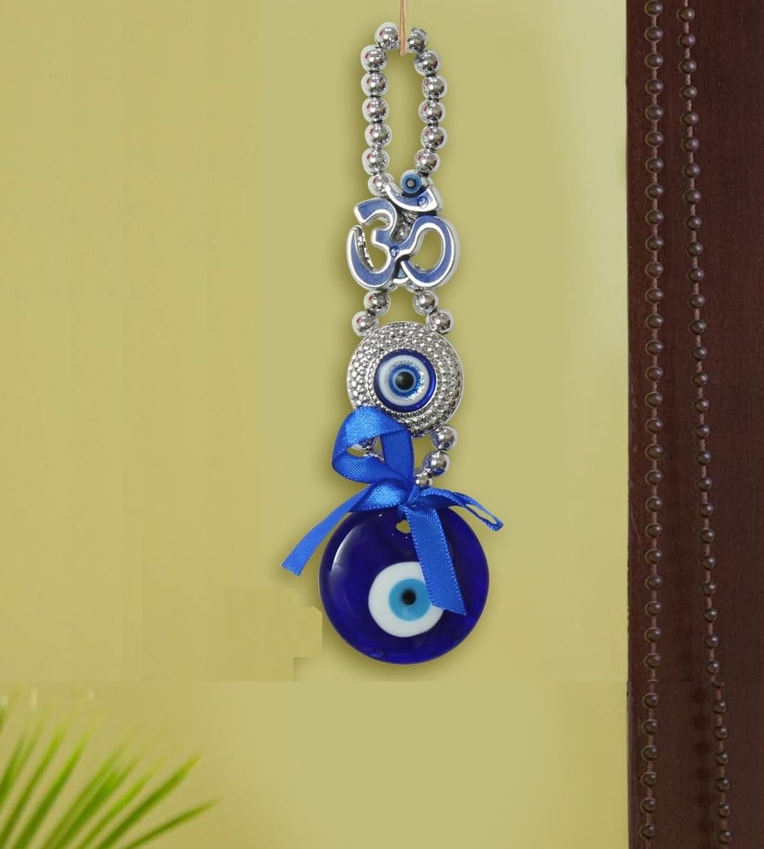 TIED RIBBONS Turkish OM Blue Evil Eye Hanging Feng Shui Items for Good Luck Home Entrance Wall Door Car Dashboard Pendant Ornament Office Good Luck and Prosperity Decorative Gift Items (17.7 cm) - Image 4