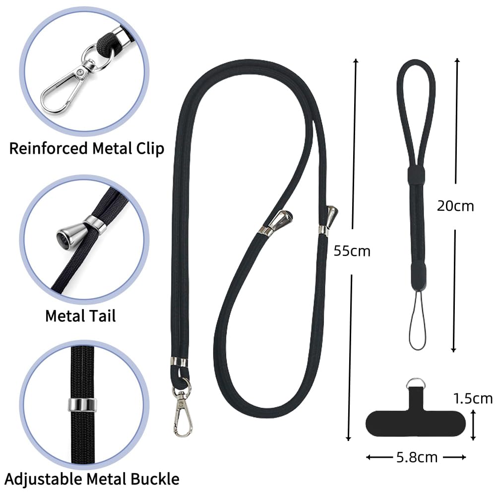 BowieMall Adjustable Nylon Lanyard - Universal Neck and Wrist Strap With 2pcs Tether Pads Compatible With Most Mobile Phones (Black, Not Includes Case) - Image 3