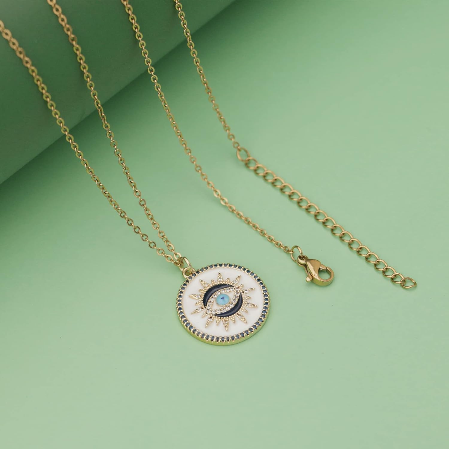 Azonee - Gold Evil Eye Necklace, Handmade Jewelry for Women, Evil Eye Necklace with Lucky Amulet Pendant, Third Eye Necklace, Birthday Gift for Her, Metal,, Metal, Cubic Zirconia - Image 3