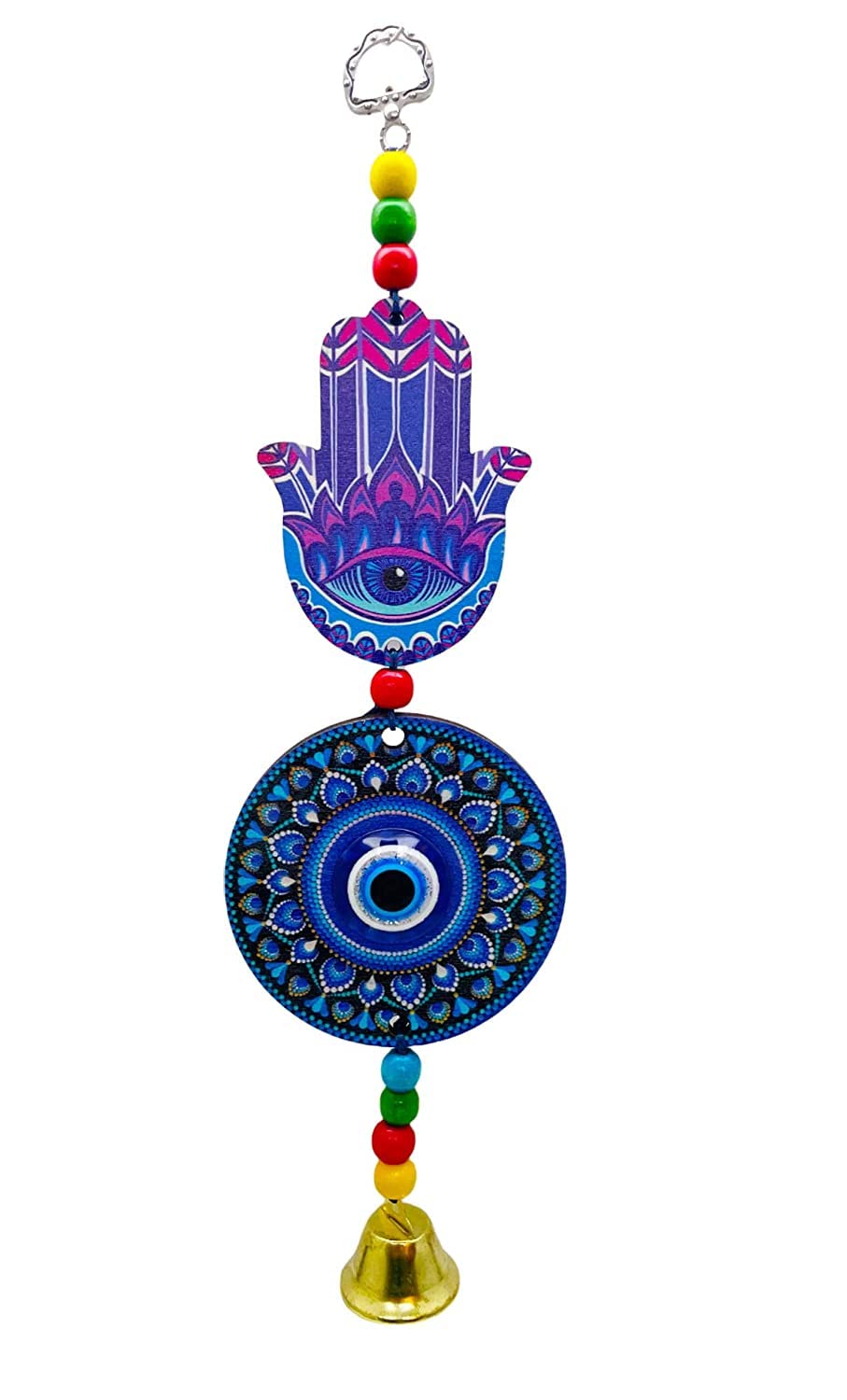 Goodmarts Blue Turkish Evil Eye Hanging for Home Entrance Wall, Door, Car Protection, Prosperity, Charm & Luck, Evil Eye Charm Set of 1 Gift Item 20 cm. (Wooden Hamsa) - Image 2