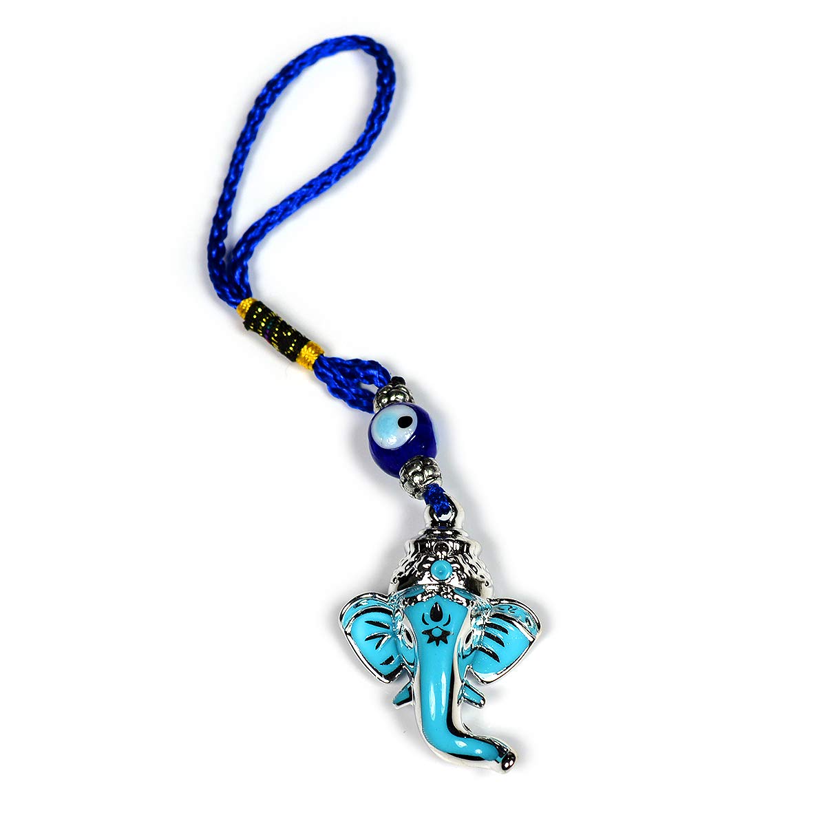 Reiki Crystal Products Metal Feng Shui Ganesha with Hanging Evil Eye (Blue and Silver, Standard) - Image 4