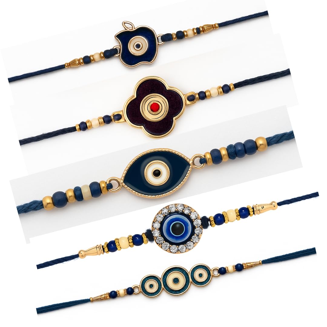 Mostly Homely Set of 5 Rakhi for Brother with Roli Chawal, Greeting Card & 1 Free Diya For Pooja - Image 2