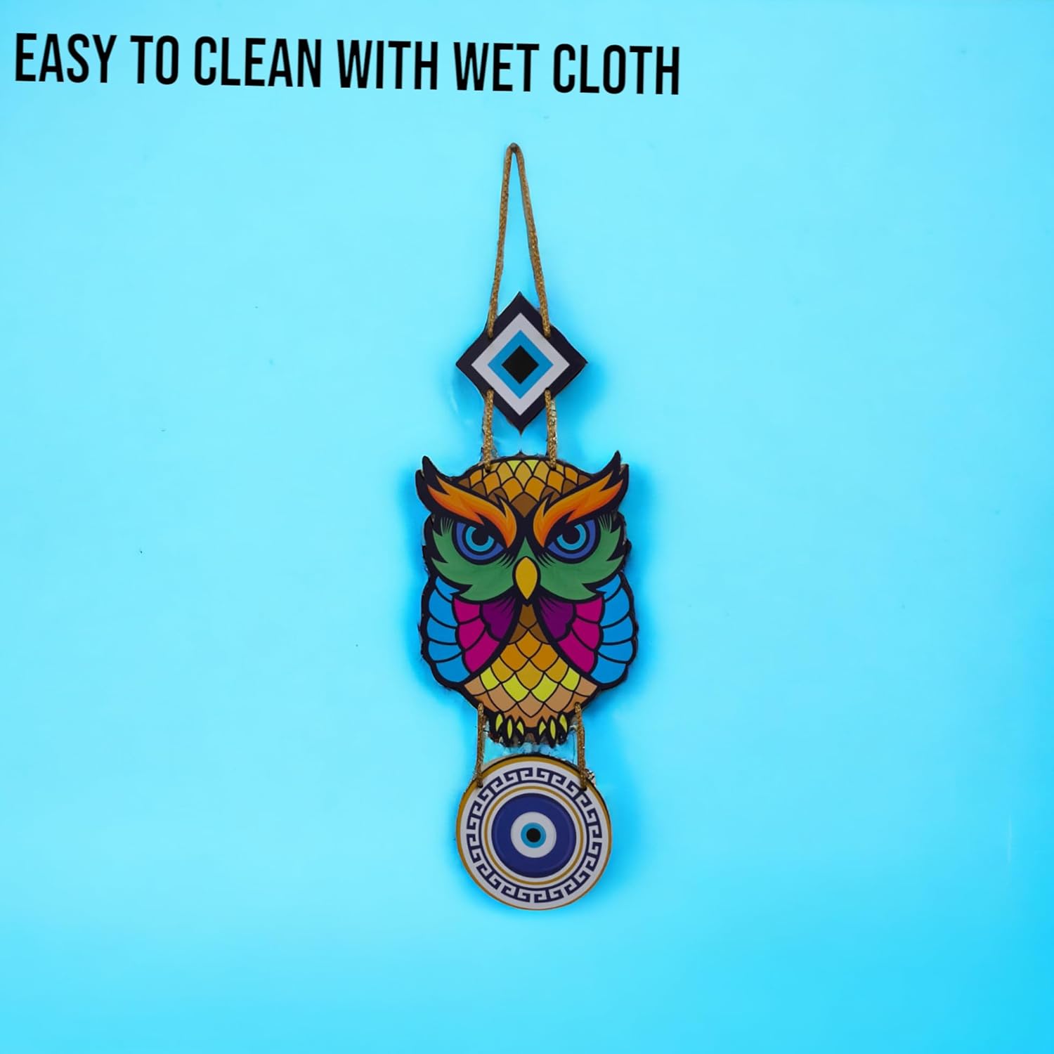 E-Retalemonk Wooden Evil Eye (Nazar Battu) Wall Hanging for Wall Decor | Home Decor | Office Decor | Gift | (Owl with Evil Eye) - Image 4