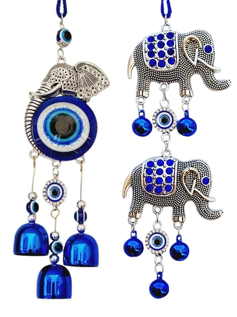 Snabs Evil Eye Car Mirror Hanging Accessories, Elephant Nazar Battu Ornament Wall Hanging for Protection, Good Luck Charm and Prosperity, Set of 2, 26 cm - Image 7
