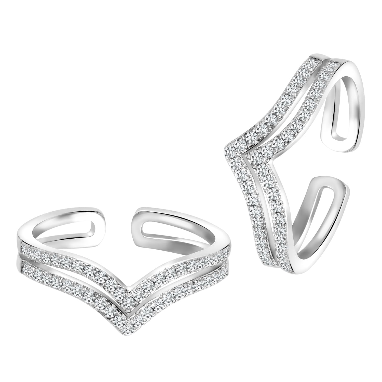 Peora Cubic Zirconia Studded Adjustable Toe Rings Stylish Bichiya Jewellery for Women - Image 4