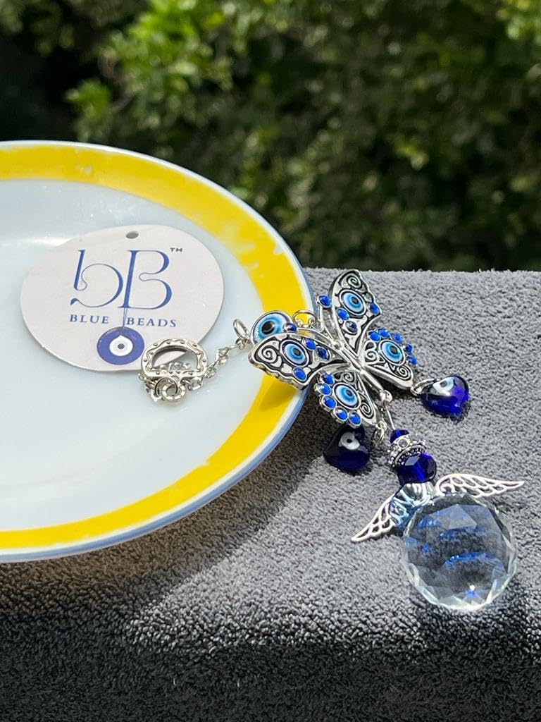 BLUE BEADS 3 PCS Home Decor Evil Eye Hamsa Hanging Wall Hanging Car Hanging Suncatcher with Crystals Balls Prism Rainbow Maker for Home, Office, Garden Decoration, Window Decorations - Image 4