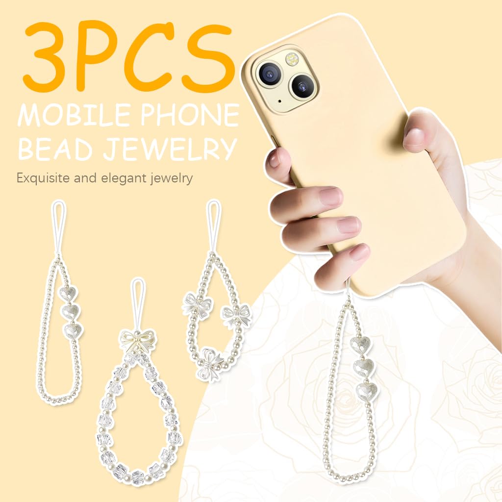 ZORBES® 3Pcs Fashion Phone Chains for Girls Women White Sweetly Stylish Bow Charm Beaded Phone Charm Phone Lanyard for Phone Case Decorative Pearl Phone Chains - Image 4