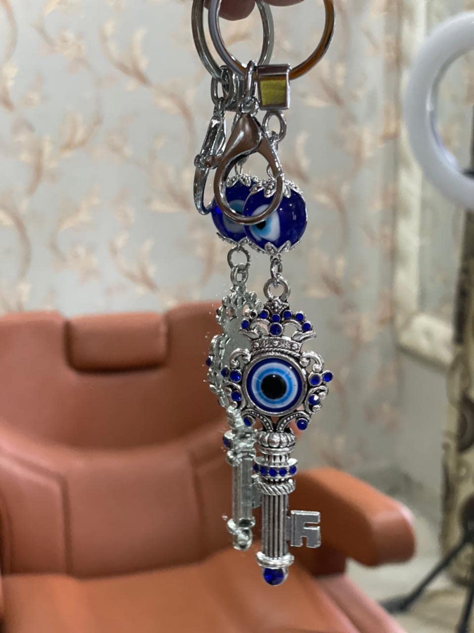 BLUE BEADS Combo Blue and Silver Evil Eye with Key Shape Keychain For Bike/Car Gifting With Key Ring Anti-Rust (Pack Of 2) - Image 6