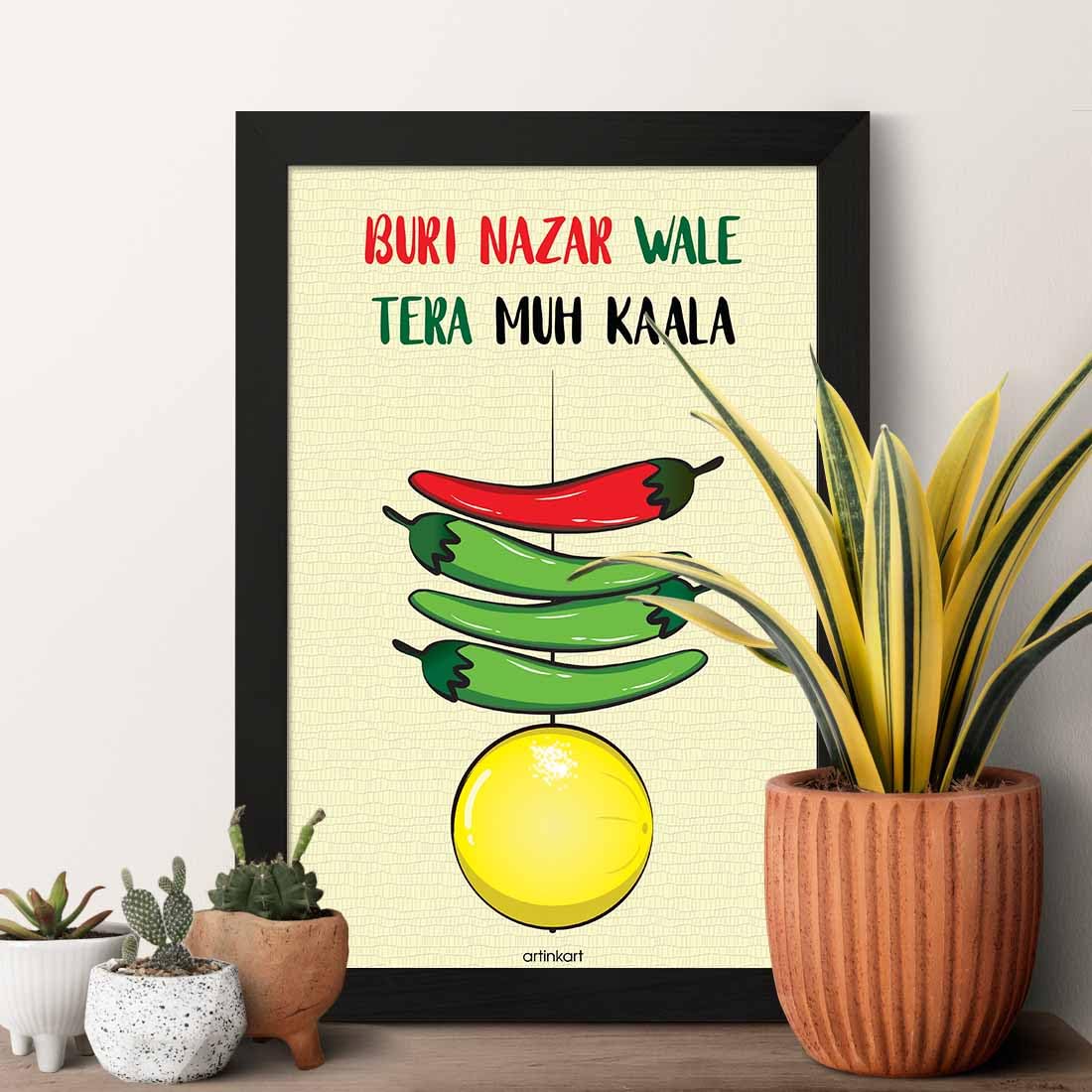 ArtinKart- Buri Nazar Wale Wall Frame, Hindi Funny Quotes Wall Frames, Funny Frames for Wall Decor, Funny Framed Posters for Home, Living Room, Office (Synthetic Wood, 9.5x13.5 inch) - Image 2