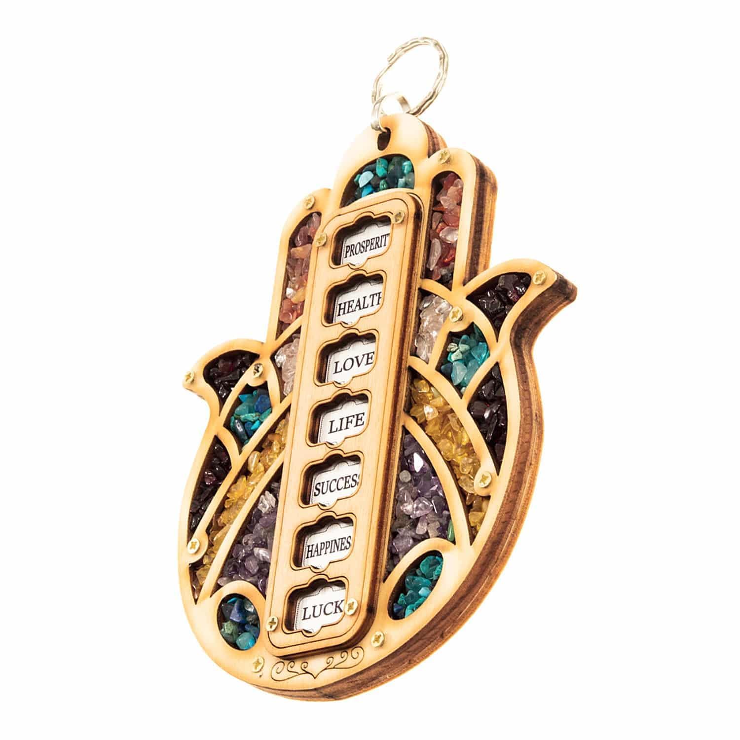 Dhviti Crystals Semi Precious Stones Handcrafted 7 Blessings Hamsa Home Wall Hanging for Prosperity, Health, Love, Happiness, Home Decoration Success & Good Luck Decor - Image 2
