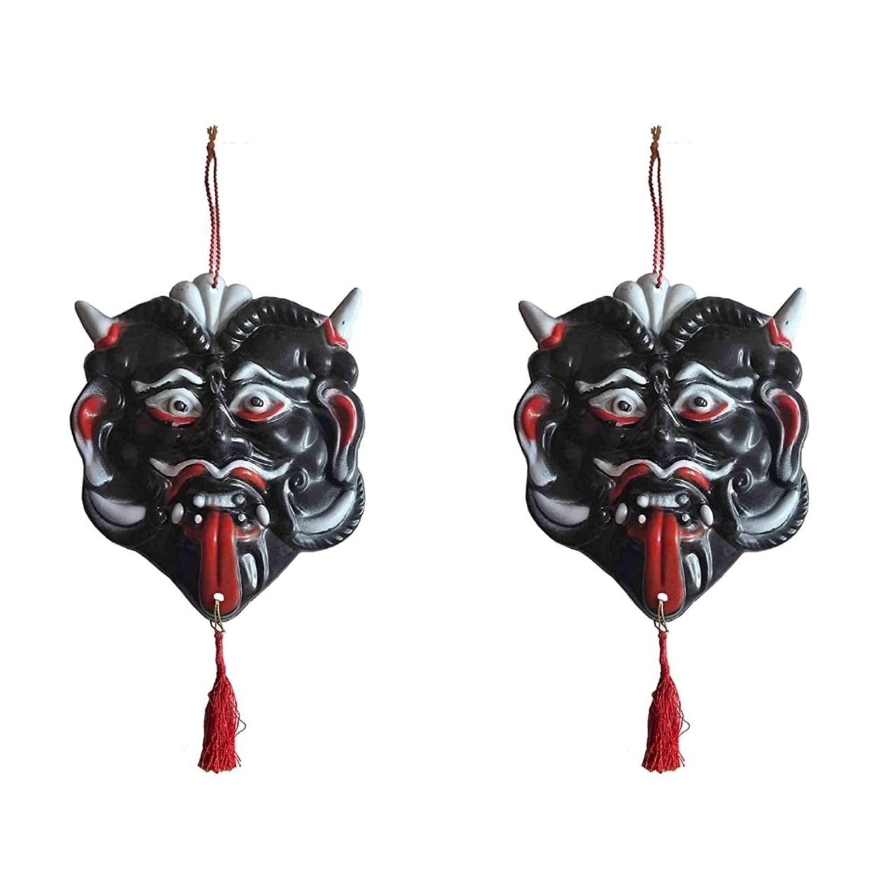 DRAVY HANDICRAFTS Nazar Battu Evil Eye Protector - Mahakal Face Plastic Mask Wall Hanging Nazar Suraksha Kawach Drishti Kavach for House Entrance, Office, Shops, Truck (Set of 2 Unit) Big - Image 2