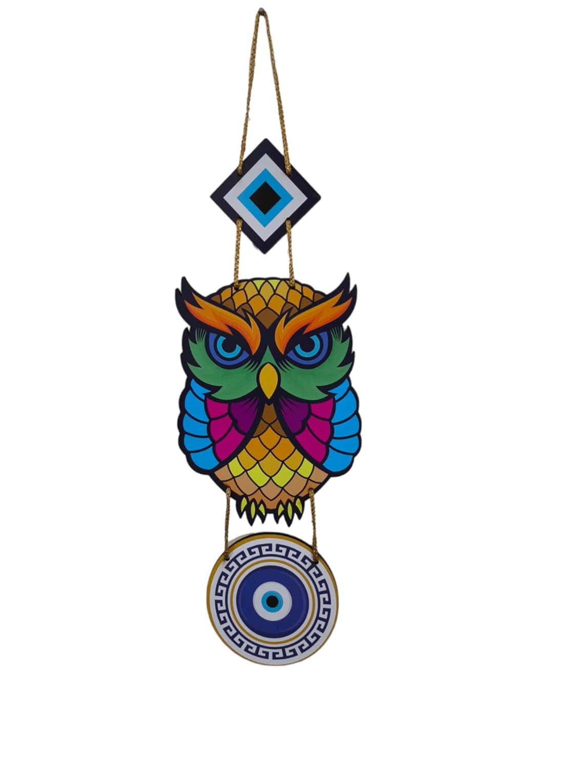 E-Retalemonk Wooden Evil Eye (Nazar Battu) Wall Hanging for Wall Decor | Home Decor | Office Decor | Gift | (Owl with Evil Eye) - Image 2