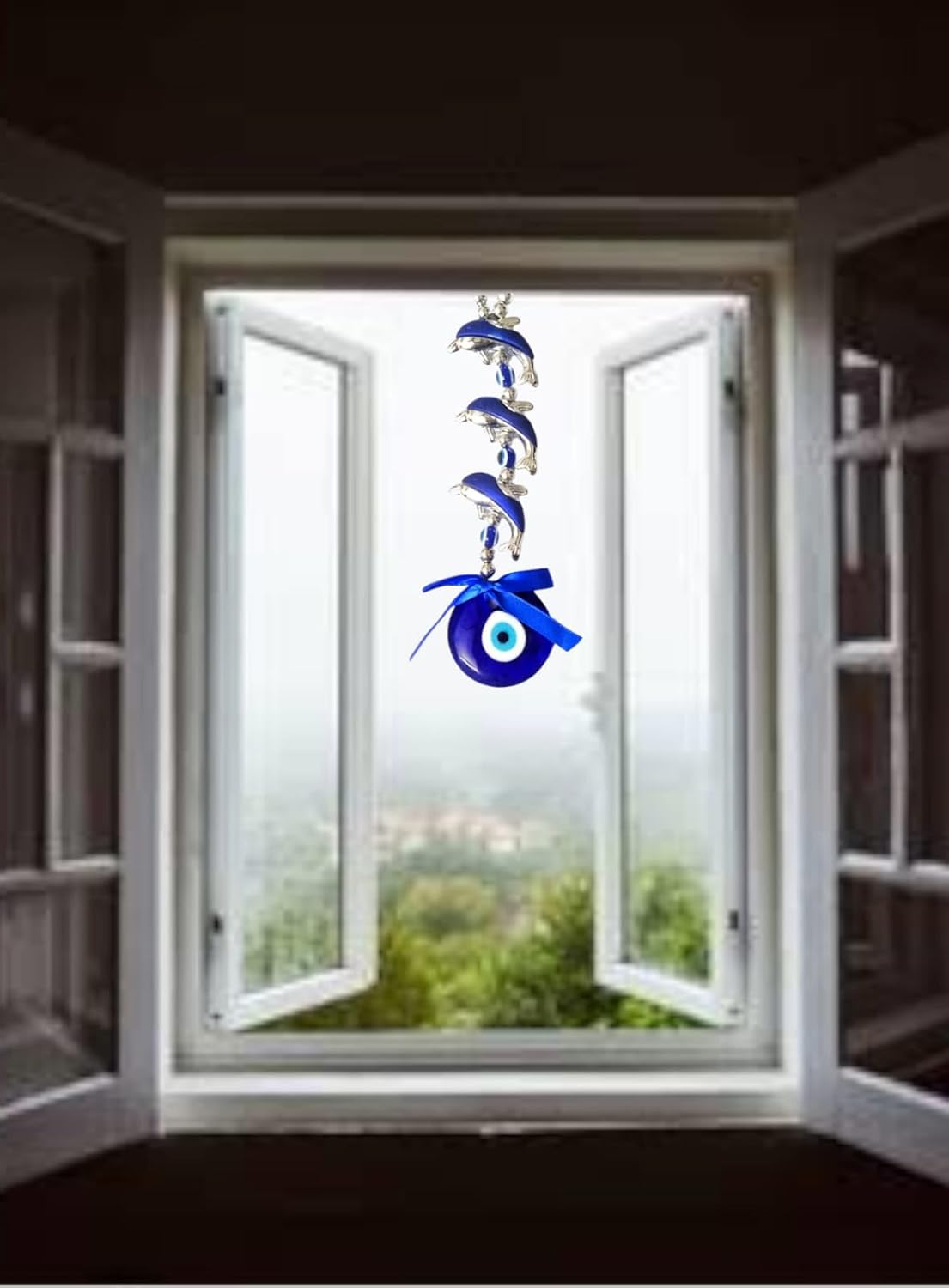 CARU CRAFT Feng Shui Evil Eye Wall Hanging with Blue Crystal Pendant for Good Luck Success Office Decoration Home Decor & Car | Nazar Battu for Home Protection (Dolphin) - Image 6