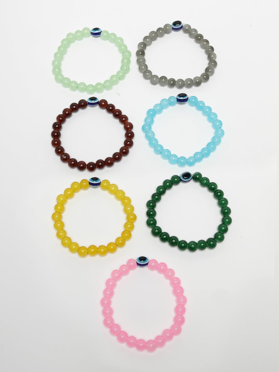NVR Unisex Set Of 7 colors Crystals Beaded Evil Eye Elasticated Bracelet For Women; Girls ; Boys| 8mm beads| Ideal gift for valentine, new year, birthday, collage|Bohimian Look| Modern - Image 5